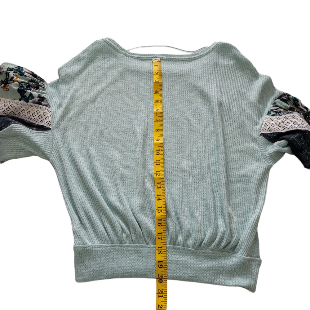 Free People Casual Clash Thermal Knit Tunic Top Mint Green Balloon Sleeve - Picture 11 of 12